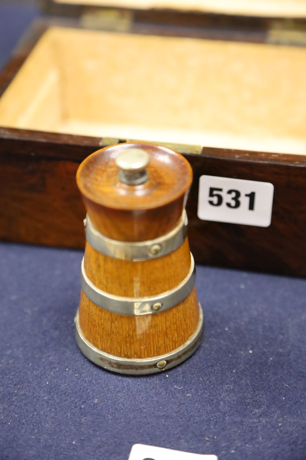 A Peugeot Freres pepper mill and a rosewood box